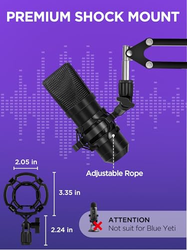 InnoGear Microphone Stand Mic Boom Arm for Blue Yeti HyperX QuadCast S SoloCast Snowball Fifine K669B and other Mic, with Shock Mount Windscreen Pop Filter Mic Clip Holder Cable Ties, Medium | Pop Fiilter and Shock Mount Included, for Desk Thickness Withi