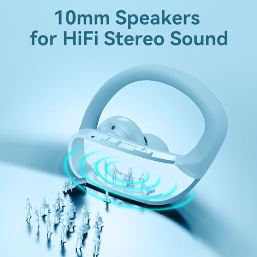bmani Ear Buds Wireless Earbuds Bluetooth Headphones with 80H Playtime LED Display Case, Over-Ear Hook with Mic, Stereo Sound, Easy Button Controls, Sports Earphones for Running Workout Sky Blue - color: Sky Blue, style: Standard