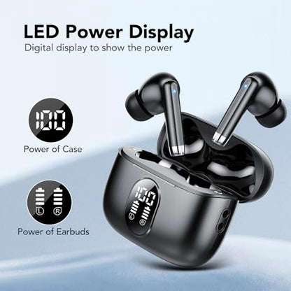 QXQ 2026 New Wireless Earbuds, Bluetooth 5.4 Headphones HiFi Stereo with 4 ENC Mic, 40H Mini Ear Buds in-Ear Noise Cancelling Earbuds with LED Screen, Light Bluetooth Earphones for Android iOS, Black