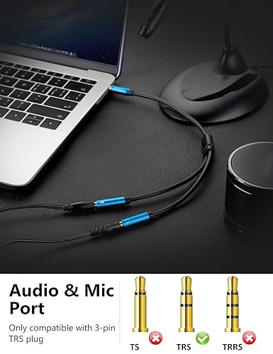 3.5mm Headphone Splitter Adapter CTIA Stereo Audio Mic Splitter | 2 TRS Female to 1 TRRS Male Headset Adapter for Dual-Plug Game Headset to Xbox, PS4, Phone, Laptop, PC - 30 cm / 12 inch - color: Sapphire Blue