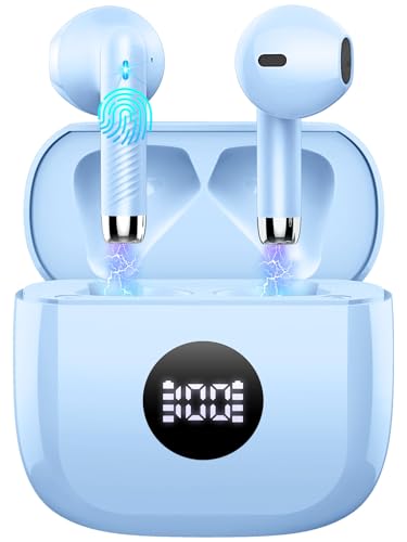 Wireless Earbuds, Bluetooth 5.4 Earbuds, LED Power Display, HiFi Stereo | 6D Bass Stereo, in-Ear, Noise Cancelling Mic, 40H Playback Mini Case, IP7 Waterproof Sports Earphones, for Android iOS - color: Sky Blue