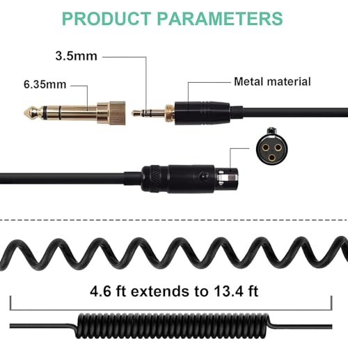 Replacement Audio Cable for Beyerdynamic DT 1990 Pro, DT 1770 Pro, DT 990 Pro, DT 990 Pro X, DT 770 Pro, DT 770 Pro X Headphone, for AKG Q701, Q702, K712, K240, With 6.35mm Adapter (4.6 FT-13.4 FT)
