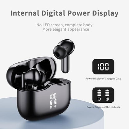 Wireless Earbuds, Bluetooth 5.4 Headphones in Ear with 4 ENC Noise Cancelling Mic, New Wireless Earphones HiFi Stereo Deep Bass 40H Playtime, In-Ear Bluetooth Earbuds LED Display IP7 Waterproof, USB-C - color: Deep Black