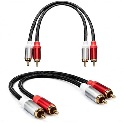 2-Pack 2RCA to 2RCA Audio Cable 1FT, Short Dual RCA Male to Male Stereo Interconnect Connectors for Subwoofer, Amplifier, Speaker and Turntable - color: black