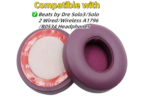 Solo3 Xinyuekj Ear Pads Replacement,Compatible with Beats by Dre Solo 3/Solo 2 Wired/Wireless A1796/B0534 Headphones,Ear Pads Cushions with Upgrade Memory Foam & High Protein Leather(POP Magenta) - color: Purple