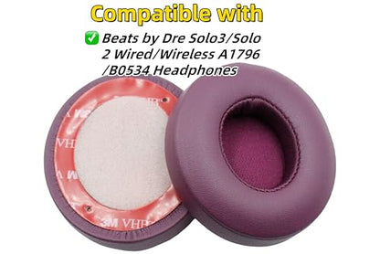 Solo3 Xinyuekj Ear Pads Replacement,Compatible with Beats by Dre Solo 3/Solo 2 Wired/Wireless A1796/B0534 Headphones,Ear Pads Cushions with Upgrade Memory Foam & High Protein Leather(POP Magenta) - color: Purple