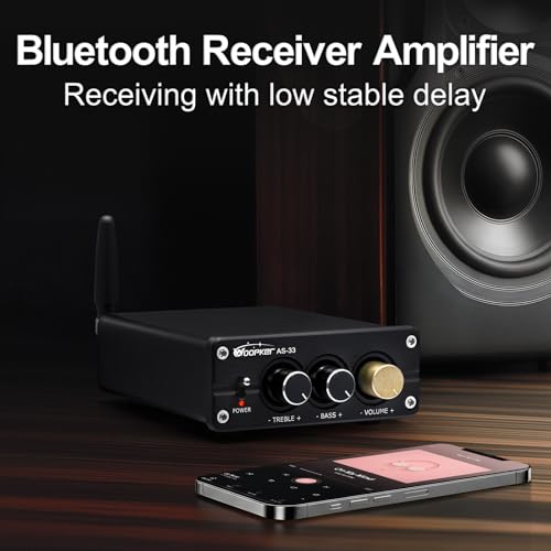 AS-33 Bluetooth Stereo Amplifier, 2 Channel Home Audio Component Amplifiers for Passive Speakers, Mini Class D Amp Audio Receiver Max 600W for Indoor, Outdoor, Garage, Ceiling, Bookshelf Speaker
