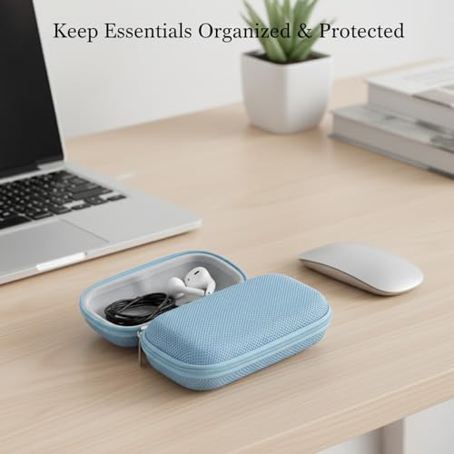 Compact Hard Shell EVA Case for Earbuds & Cables - Small Travel Organizer for Electronics, 5.5 x 3.1 Inch - color: Blue