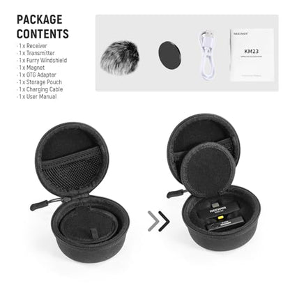 NEEWER Wireless Lavalier Microphone System for USB C, Compatible with iPhone 16 15 Samsung Android Phones, Noise Cancelling Mini Lav Omnidirectional Condenser Mic for Vlogging Live Streaming, KM23