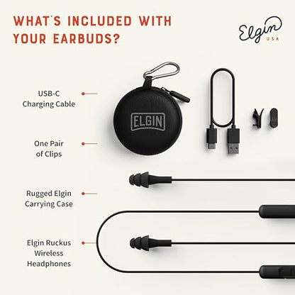 Elgin Ruckus Wireless Bluetooth Earplug Headphones, Ear Plug Earbuds | 25 dB, Noise Cancelling Mic, 12 Hour Battery, IP65 Sweatproof, OSHA Compliant Hearing Protection, Work Safety - color: Stealth Black