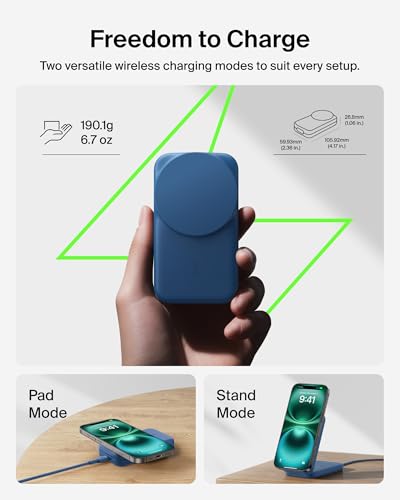 Belkin Qi2.2 25W Wireless 3 in 1 Foldable Fast Charging Station for iPhone | Fast Charigng, MagSafe Compatible, iPhone 17/16/15, Apple Watch, AirPods, Travel Charger, Magnetic - color: Blue