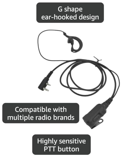 G Shape Uv-5r Ear-Piece 2 Way Radio Ear Piece K1 2 Pin Earpiece 2 Prong Walkie Talkie Headset with Mic Headphones for Retevis Kenwood Baofeng Samcom Arcshell 007 rt22p 888s uv5r ar 152 ar-6