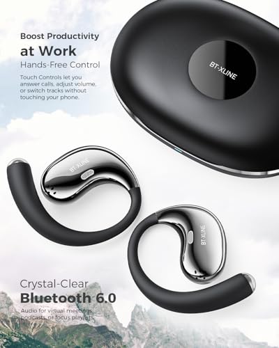 Open Ear Bluetooth Headphones, Ear Hook Headphones, Wireless Ear Buds | with Earhooks, Touch Control Earphones for Running, Hiking & Outdoors - color: Black