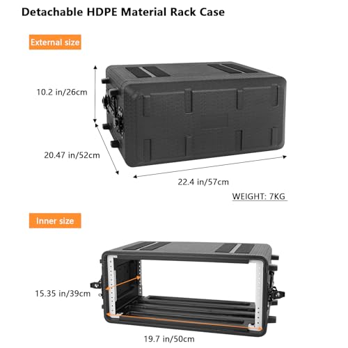 4U Rack Case 17" Depth Molded Amplifier Pro-Audio PA DJ Flight Road Travel Mount Waterproof Protective Hard Case With Customized Foam, Wireless Mic System Storage/Amp/Effect/Mixer - color: Black, size: 4U 17" Deep