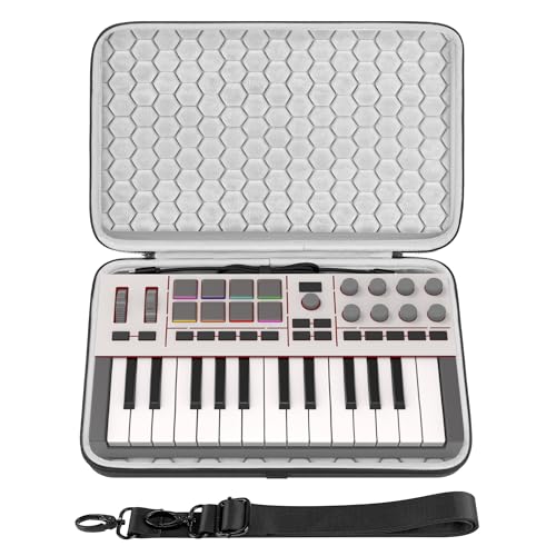 GEEKRIA Hard Shell Travel Case, Compatible with Akai Professional MPK Mini IV, Novation FLkey 2 Mini 25, MIDI Controller Keyboard Carrying Bag (Dark Gray) - color: Dark Grey