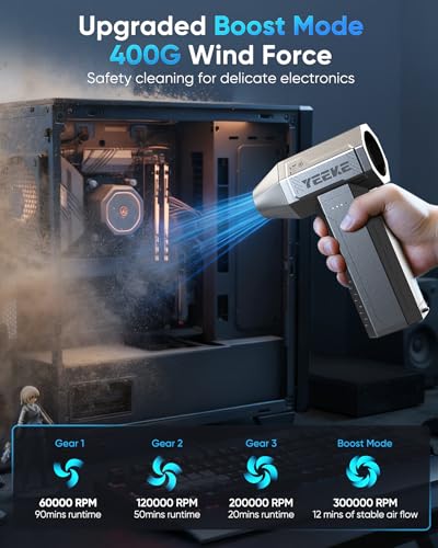 Compressed Air Duster, 300000 RPM & 400 G Wind Pressure | 10000 mAh Battery with Fast Charging, 4-Gear Electric Air Duster Rechargeable, Electric Duster Mini Blower with LED