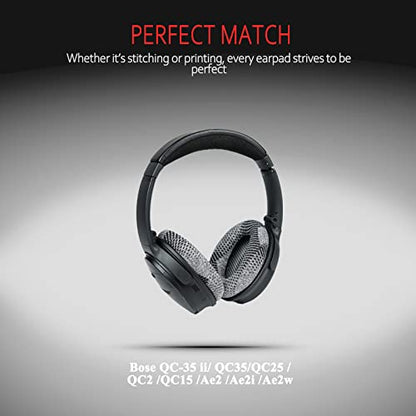 Professional Bose Headphones Ear Pads, Fits Bose QuietComfort 35 ii /QC35 /QC25 /QC2 /QC15 /Ae2 /Ae2i /Ae2w /SoundTrue & SoundLink(Over-Ear), Fabric & Memory Foam, by Krone Kalpasmos– Gray Scrims - color: Grey