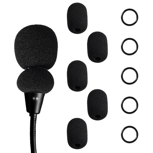 5 Sets Microphone Foam Covers for, High-Density Windscreen Pop Filter Sponge Replacement Headset Mic Covers with Rubber O-Rings for Aviation X A10 A20 A30 (Black)