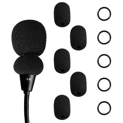 5 Sets Microphone Foam Covers for, High-Density Windscreen Pop Filter Sponge Replacement Headset Mic Covers with Rubber O-Rings for Aviation X A10 A20 A30 (Black)