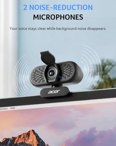 Acer 1080p Webcam USB Plug and Play Webcam for PC with Noise Cancellation Microphones Computer Camera for Desktop Streaming Gaming Online Meeting Wide Angle Privacy Cover A-to-C Adapter Easy Setup - color: Black