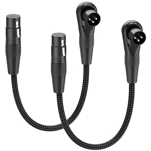 HOSONGIN Right Angle XLR Cable, Adjustable-Angle Male to Straight Female 1FT, 90 Degree Mic Cord for Mixer, Studio, Podcast - 2 Pack