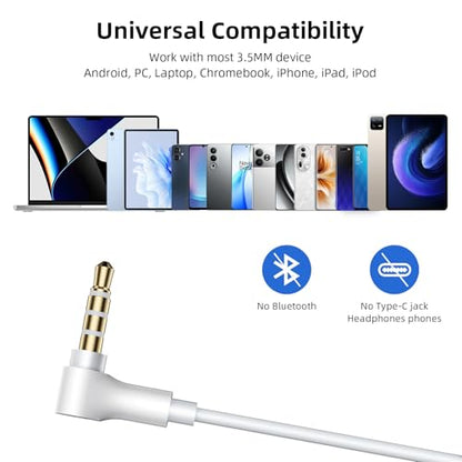 3.5mm Aux Jack Wired Earbuds with Mic & in-Line Volume Control Headphones for iPhone Kids School Students, Crystal Clear Audio Corded in-Ear Buds for Samsung Chromebook Computer Laptop PC, White