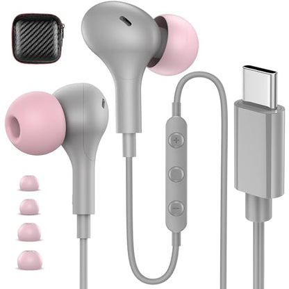 USB C Headphones Wired Earbuds for iPhone 18Pro Max 17 16 15,Grey