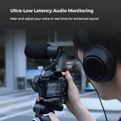 Shotgun Microphone for Camera with Cold Shoe Mount (AM10B) | USB Condenser Microphone for DSLR/PC, Podcast Mic with 8 Mic Array, 12H Battery, 3 Polar Pattern, Volume Control, Monitoring