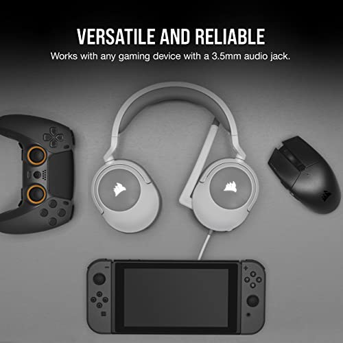 Corsair HS55 Stereo Gaming Headset (Leatherette Memory Foam Ear Pads, Lightweight Construction, Omni-Directional Microphone, Multi-Platform Compatibility with Included Y-Cable Adapter) White (Renewed)