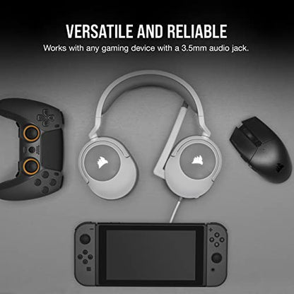 Corsair HS55 Stereo Gaming Headset (Leatherette Memory Foam Ear Pads, Lightweight Construction, Omni-Directional Microphone, Multi-Platform Compatibility with Included Y-Cable Adapter) White (Renewed)