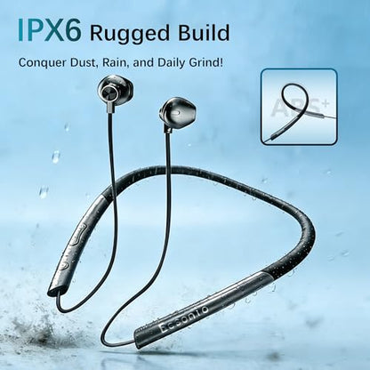 Neckband Bluetooth Earbuds with Mic Hybrid Active Noise Cancelling, 36H Playtime, IPX6 Waterproof, Comfortable Magnetic Sport Headphones for Running, Work, Travel Black