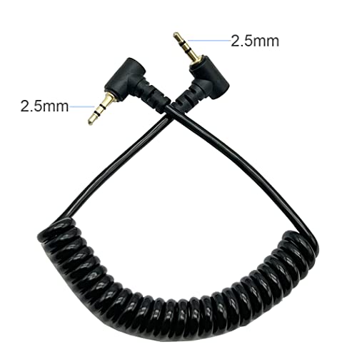 Seadream Coiled 2.5mm Audio Cable;2Pack Coiled Spring 2.5mm Double Angled Male to Male Stereo Headset Headphone Jack Gold Plated Connector Wire Cord Plug Cable