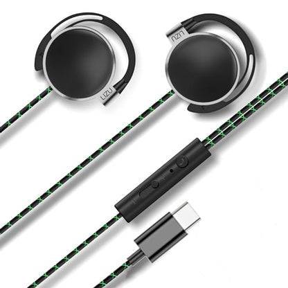 Clip-on USB-C Earphones with Mic & Controller, C-type Earphones with Subwoofer Stereo, Compatible with iPad & Android Smartphones