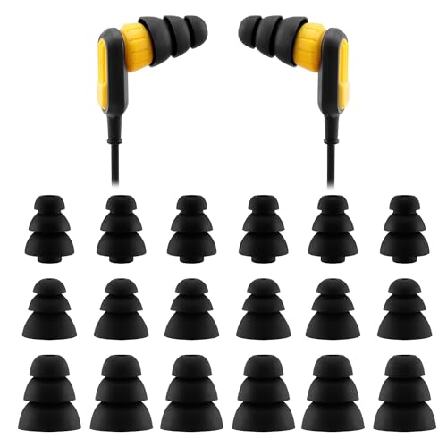 Replacement Triple Flange Ear Tips for Dewalt Headphones (S/M/L) | Compatible with Dewalt Heavy Duty/Heavy Duty 2-in-1 Bluetooth Neckband Headphones, Soft Silicone Ear Tips, 9 Pairs