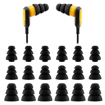Replacement Triple Flange Ear Tips for Dewalt Headphones (S/M/L) | Compatible with Dewalt Heavy Duty/Heavy Duty 2-in-1 Bluetooth Neckband Headphones, Soft Silicone Ear Tips, 9 Pairs