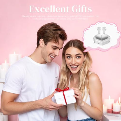 Heart Wireless Earbuds for Girls Kids, Cute Small Mini Tiny Invisible Earbuds Wireless Bluetooth for Small Ears Canals Women Rose Gold Kawai Blue Tooth Ear Buds for iPhone Android - color: White