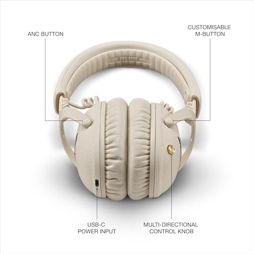 Marshall Monitor III A.N.C. Wireless Over-Ear Bluetooth Headphones - Active Noise Cancellation | 100+ Hr Playtime | Microphone for Calls | Lightweight, Foldable Design for Travel - Cream - color: Cream
