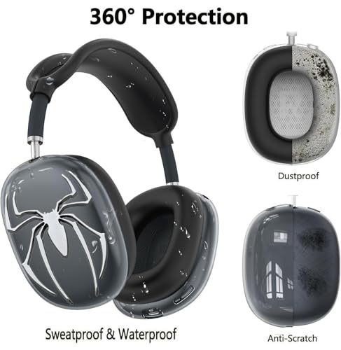 [4 in 1] Case Cover for AirPods Max Headphones,Clear Soft Ear Cups Cover Accessories for AirPods Max 2/1 (2026/2024/2020) (Black-8XQ5) - color: Black-8XQ5