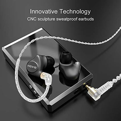 BASN Metalen 4 Drivers in-Ear Monitor Headphones, Wired Earbuds, Gray | 2BA+2DD Musicians Noise Isolating IEMs with Deep Bass, Two Detachable MMCX Cables with Case for Singers,Drummers,Bassists - color: Gray