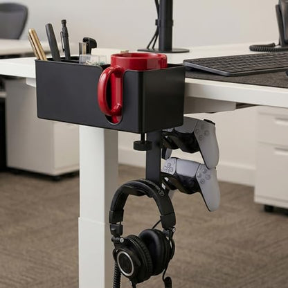 5 in 1 Desk Cup Holder Clamp, Detachable Pencil Holder | with Rotating Headphone Hanger & Controller Holder, Desk Organizer for Cup, Pen, Phone, Gaming Office Desk Accessories - color: With Two Controller Holders