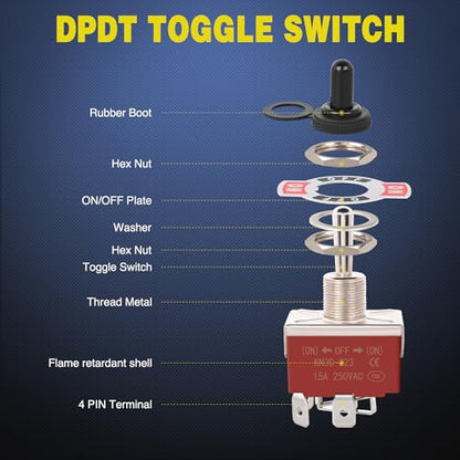 Nilight 2PCS Reverse Polarity Toggle Switch 12V 30A DPDT W/ 14AWG Wire - color: 2PCS Momentary (on)-off-(On)