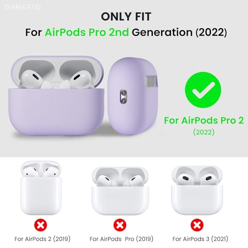ORNARTO Compatible with AirPods Pro 2 Case 2022, Full Protective Hybrid Silicone for AirPods Pro 2nd Generation Case, Front LED Visible Skin Cover-Pastel Lilac | Hybrid Silicone Rubber, Front LED Visible, Wireless Charging, Skin-Friendly Soft Touch, Anti-