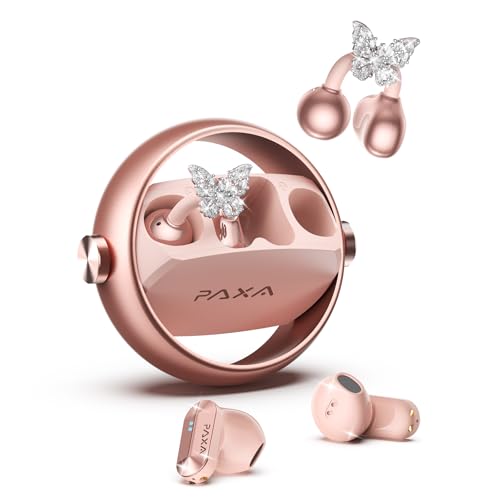 PAXA 3 in 1 Ctbuds Stylish Jewelry-Style Clip on Open Ear Headphones Wireless Earbuds, Instant Earring Mode, Ultra-Long 140H Play, Bluetooth 6.0, All-Day Wear for Work Fitness Daily Use, Rose Gold - color: G-Rose Gold-Butterfly Earring