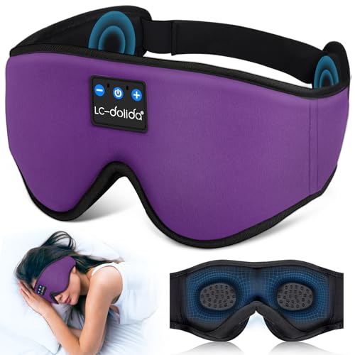 LC-dolida Sleep Headphones, Sleep Mask Bluetooth Wireless Music Eye Mask, Sleeping Headphones for Side Sleepers Sleep Mask with Bluetooth Headphones Ultra-Thin Stereo Speakers Perfect for Sleeping - color: Classical Purple