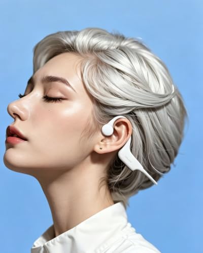 Bone Conduction Wireless Headphones - Open-Ear Clip-On Wireless Earbuds with Noise Cancelling Mic, C, Compatible with Smartphones for Running - color: White