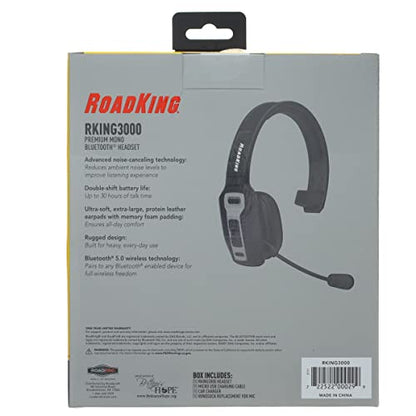 RoadKing Truck Driver Headset RKING3000 Noise Cancelling Bluetooth(R) Headset Wireless Trucker Headset w Mic Premium, Black