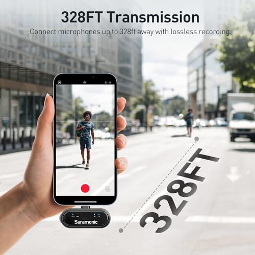 Saramonic BlinkMe U2 Wireless Mini Microphone for iPhone & Android, 48kHz/24-bit, Noise Cancellation, 328ft Transmission, Wireless Lapel Mic for Live Streaming Video Recording - size: Lightning & USB-C Receiver