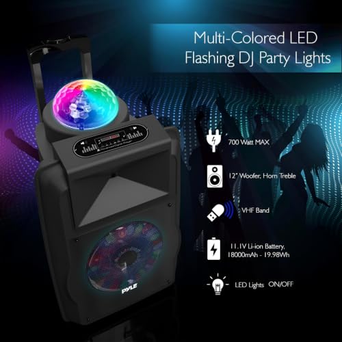 Pyle Wireless Portable PA Speaker System - 700 W Battery Powered Rechargeable Sound Speaker and Microphone Set with Bluetooth MP3 USB Micro SD FM Radio AUX 1/4" DJ lights - For PA / Party - color: Charcoal