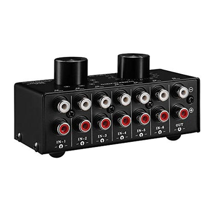 6-In-1-Out Audio Switcher Audio Signal Selector Box Splitter Distributor with Control RCA Jacks