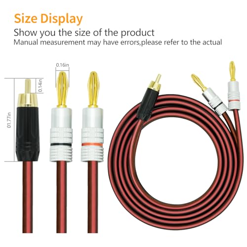 Yuchenfeng 2Pack RCA to Banana Plug Speaker Cable 14AWG 4N OFC Gold-Plated - Double Shielded Audio Cable for Amplifier, Subwoofer, Home Theater 16.4FT - size: RCA TO BANANA PLUG 16.4FT